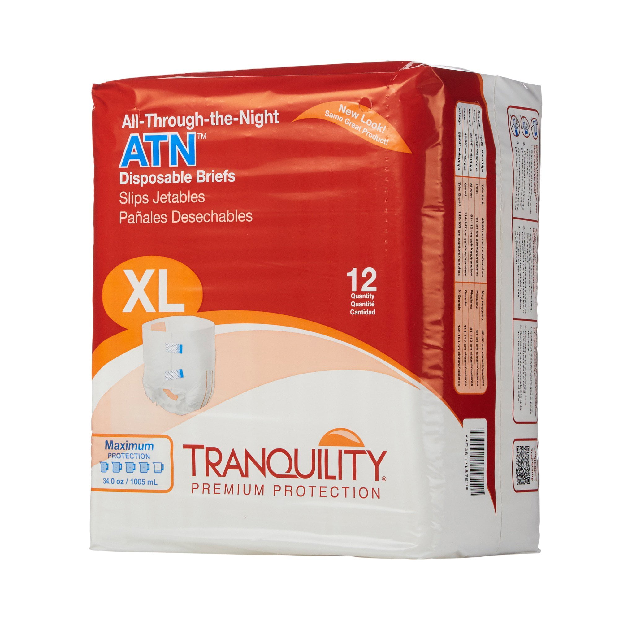 Tranquility ATN Incontinence Brief XL Overnight, 2187, Heavy, 12 Ct