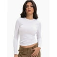 thumbnail image 2 of Womens Shirts Long Sleeve Crew Neck Ruched Stretch Basic Fitted Tee Shirts Tops, 2 of 6