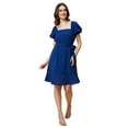 thumbnail image 2 of Globus Women Navy Blue Square Neck Puff Sleeve Fit & Flare Dress, 2 of 6
