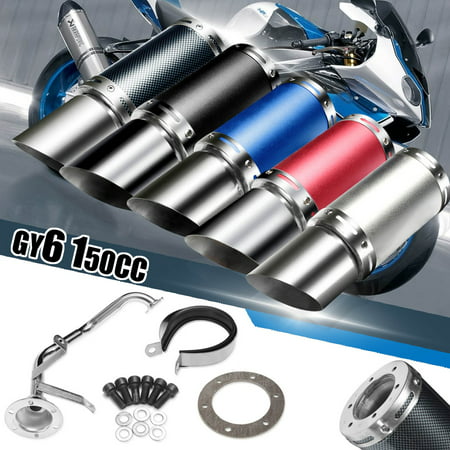 Chinese Exhaust System Scooter Carbon Fiber Design Short Performance Exhaust Muffler Pipe System Fits GY6 50cc 125cc 150cc 4 Stroke Chinese Scooter Stainless Steel US (Best High Performance Muffler)