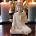 thumbnail image 2 of Coastal Buddha Figurine, Beige with White Drapery, Teaching Pose, Hand Cast Resin, 7.75 Inches Tall, Water Resistant, 2 of 5