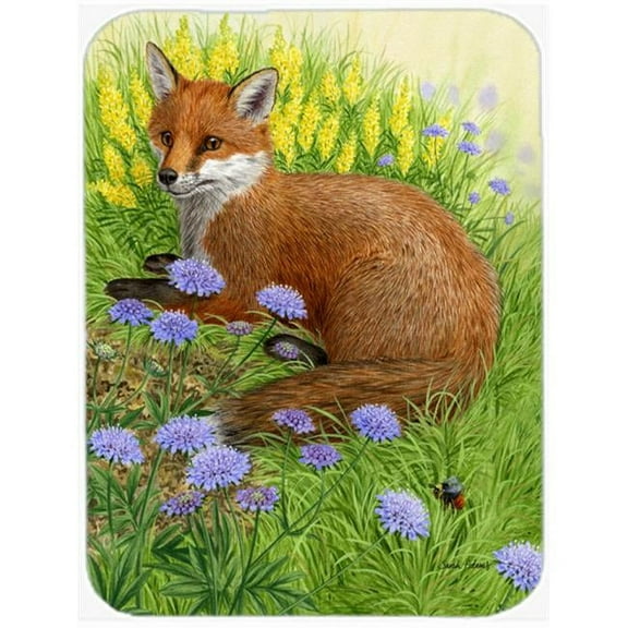Carolines Treasures  Springtime Fox Glass Cutting Board- - Large