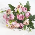 thumbnail image 3 of Ramo de flores artificiales para el hogar, oficina, escritorio, tela de seda, decoración floral falsa, ramo de capullos de rosa, púrpura claro 3 piezas seitruly ZHF0580-04, 3 of 4