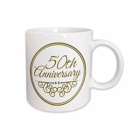 3dRose 50th Anniversary gift - gold text for celebrating wedding anniversaries - 50 years married together, Ceramic Mug,