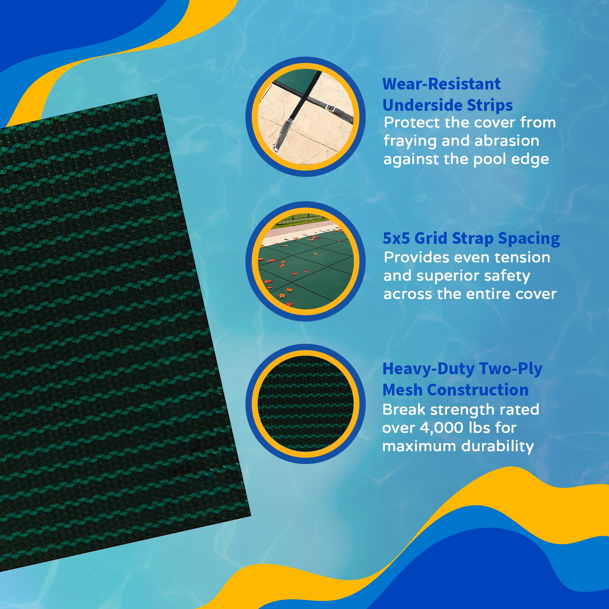 Blue Wave 18' x 36' Rectangular Mesh In-Ground Pool Safety Cover with 4' x 8' Center Step - Green