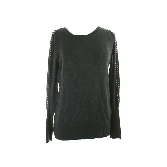 Alfani Womens Grey Embellished-Sleeve Sweater XS