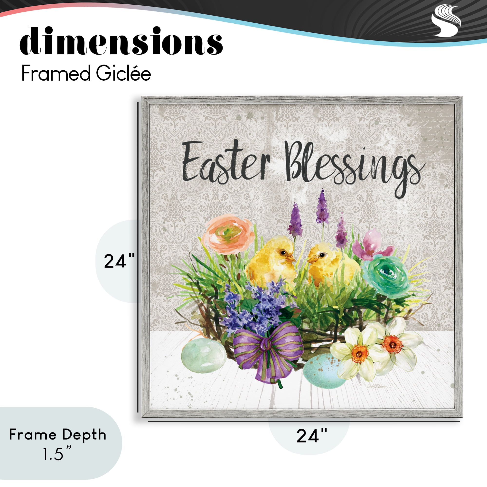 Stupell Industries Easter Blessings Basket of Flowers Gray Framed Giclee Art, design by Carol Robinson
