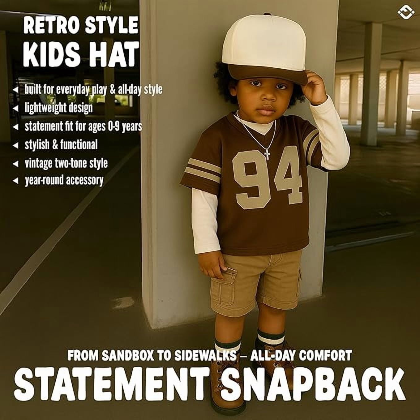 Funky Junque Kids Trucker Hat Baseball Cap - Two Tone Vintage Baby Baseball Cap, Infant Baseball Hat, Toddler Snapback Hat - Brown/Beige (X-Small - 0-12 Months)
