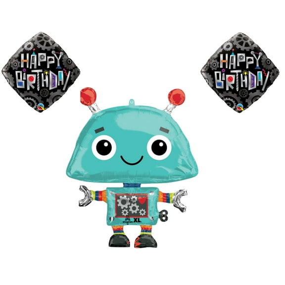 LOONBALLOON Robot AI Theme Balloon Set, 29 Inch Robot Balloon; Birthday and Robot Cogwheels Balloons