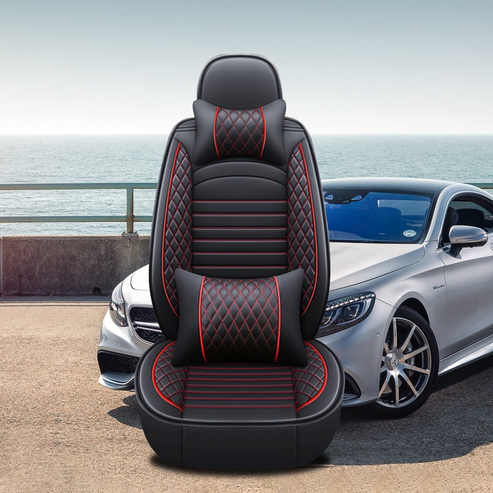Aotiyer Full Set Car Seat Covers, Crown PU Leather Car Seat Cover Full Surround, Durable Comfortable Automotive Vehicle Cushion Cover Fit for Most 5 Seats Cars/SUV/Truck/Vans