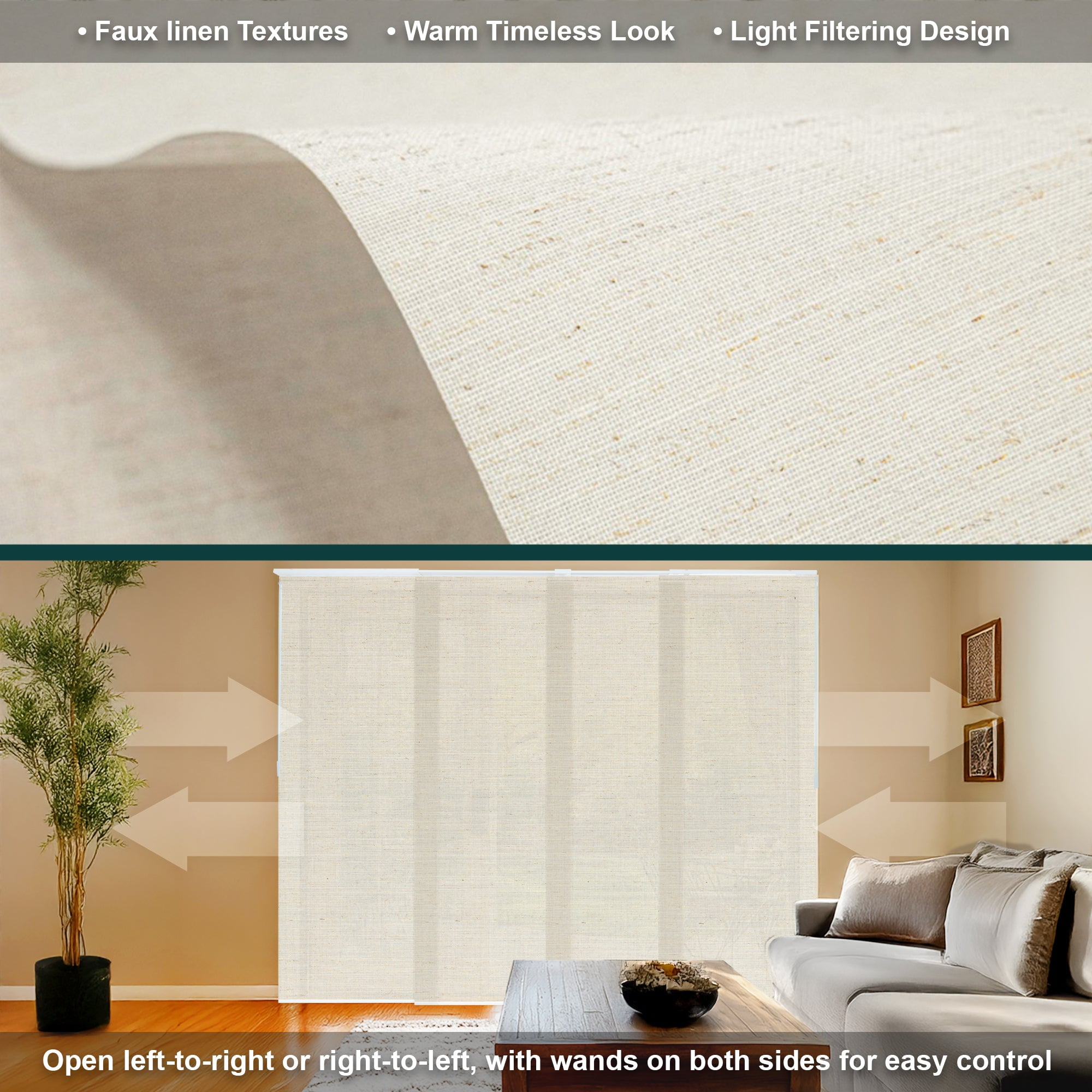 CHICOLOGY QUAD RAIL SLIDING PANEL Country Ivory (Light Filtering) W:46-86 x H:Up-to 96 inches