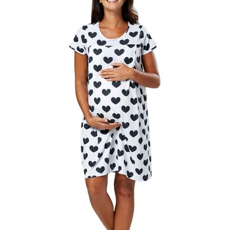 

ZNU Pregnant Maternity Women Breastfeeding Nursing Short Sleeve Printed Nightdress