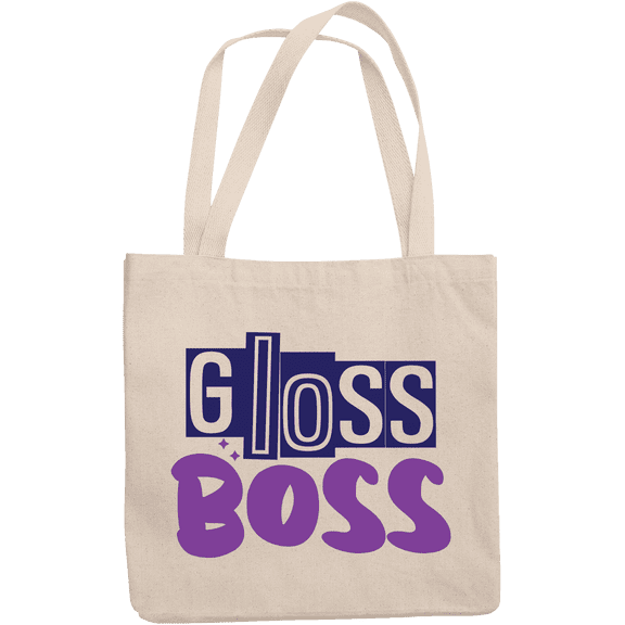 12oz Canvas Tote Bag - Gloss Boss, Name for Lip Gloss Lover, Enthusiast or Collector - Beauty Themed Merch for Makeup Artist or Cosmetologist, Gift for Makeup Lovers & Beauticians