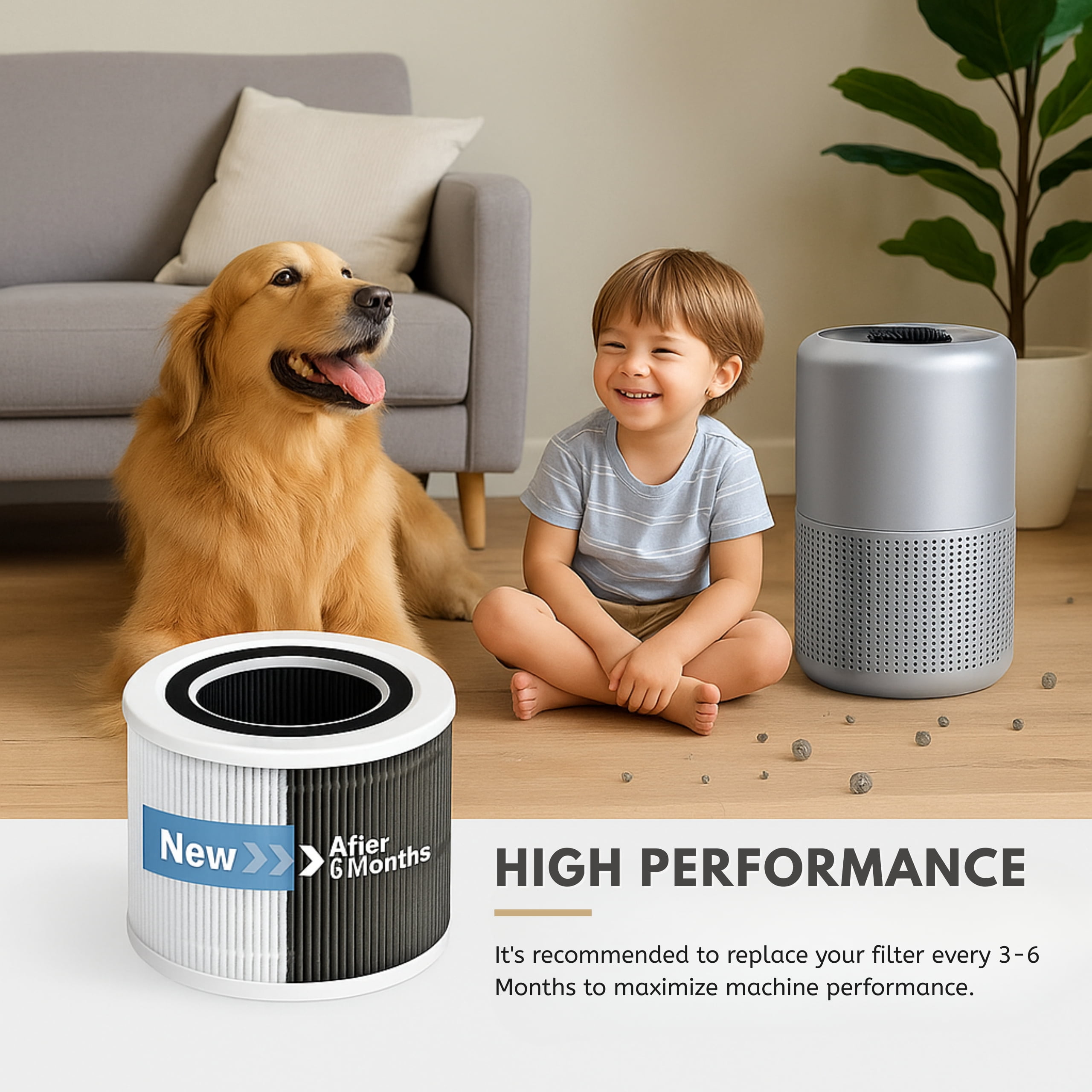 3-in-1 True HEPA Replacement Filter Compatible with Core 300 Air Purifier P350 Core 300-RF, 4 Packs