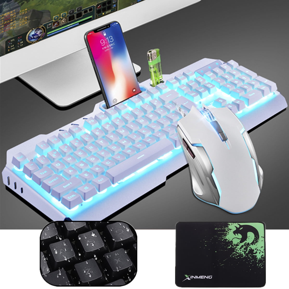 USB Wired Ice Blue LED Backlight Mechanical Handfeel Gaming Keyboard