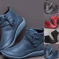 thumbnail image 5 of Porfeet Women Faux Leather Lace Up Low Heel Flat Ankle Boots Plush Liner Warm Shoes,Grey 43, 5 of 10