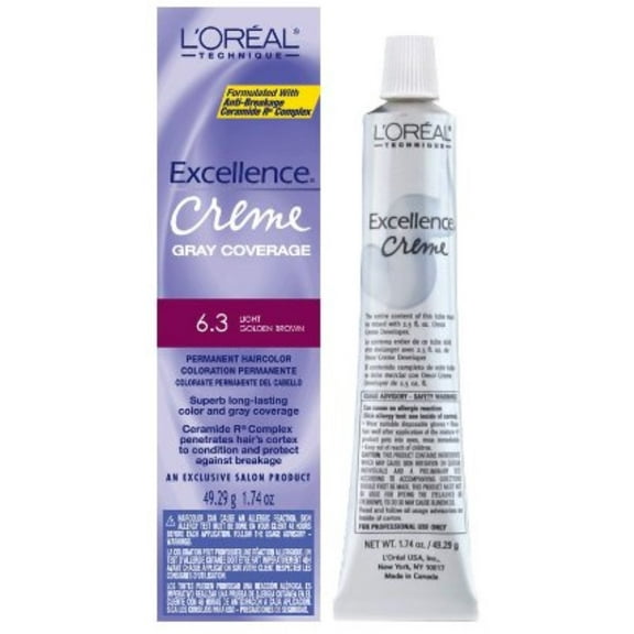 L'Oreal Excellence Creme Permanent Hair Color, Light Golden Brown #6.3, 1.74 oz (Pack of 2)