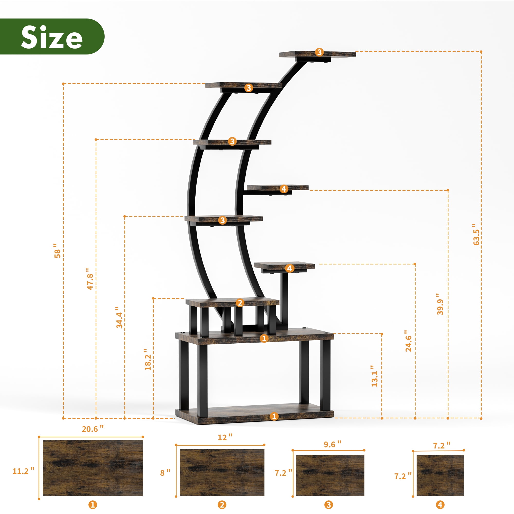 Aukfa 9-Tier Metal Plant Stand with Grow Lights,63" Tall Heavy Duty Indoor Plant Shelf for Multiple Plants, Full Spectrum LED& Time,Rustic Brown