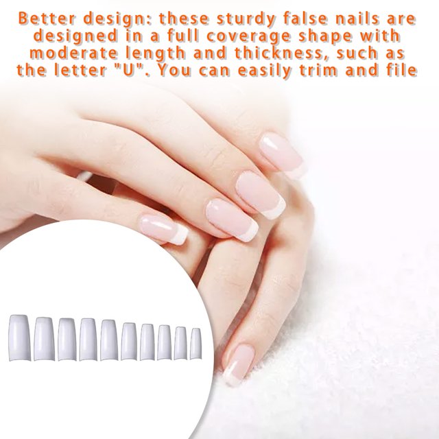 1 Set False Full Coverage Shape French Style Classic Trend Manicure Stickers Strong Adhesion Magnificent Natural Paster White French Style