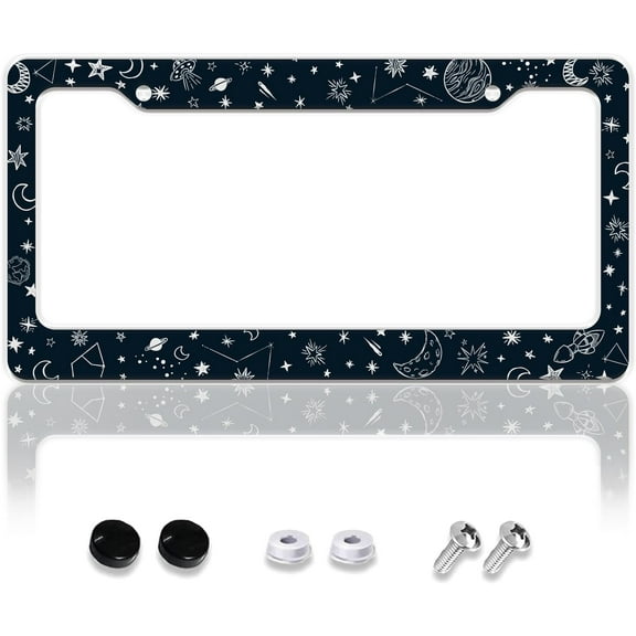 Personalise Stars Moon & Universe License Plate Frames Car Tag Cover Aluminum Auto License Plate Holder Including Screws License Plate Cars Decor Fits Standard Vehicles Size for Men Women