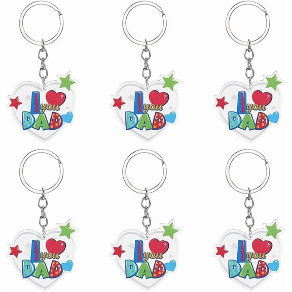 1 Box 6Pcs Wooden Keychain Set Blank Key Chains Bulk Wood Fathers Day Heart Word Dad Colorful Blue Beard Keychains Tags for Keychains Car Key Fathers Day Party Wedding Favors Adult Colorful