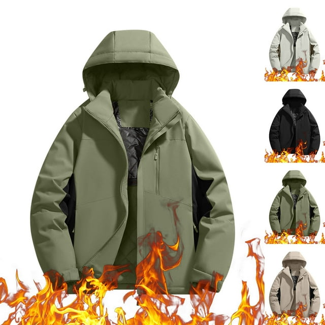Sentmoon Men's Winter Coat Solid Color Long Sleeve Hooded Neck Golf Jacket Men Plus Size Keep Warm Zipper Windbreaker Waterproof Clothes for Men with Pockets Fall Trendy for Climbing and Hiking