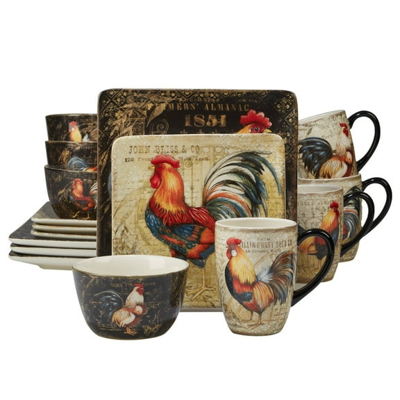 Gilded Rooster 16pc Dinnerware Set
