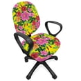 thumbnail image 1 of Flower Office Chair Slipcover, Blooming Hibiscus in Different Colors with Green Foliage on Yellow Tropical Summer, Protective Stretch Decorative Fabric Cover, Standard Size, Multicolor, by Ambesonne, 1 of 5