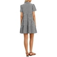 thumbnail image 3 of Gingham Dress Women V Neck Short Sleeve Button Front Vintage Plaid Swing Tiered Loose Midi Dresses XS Black, 3 of 6