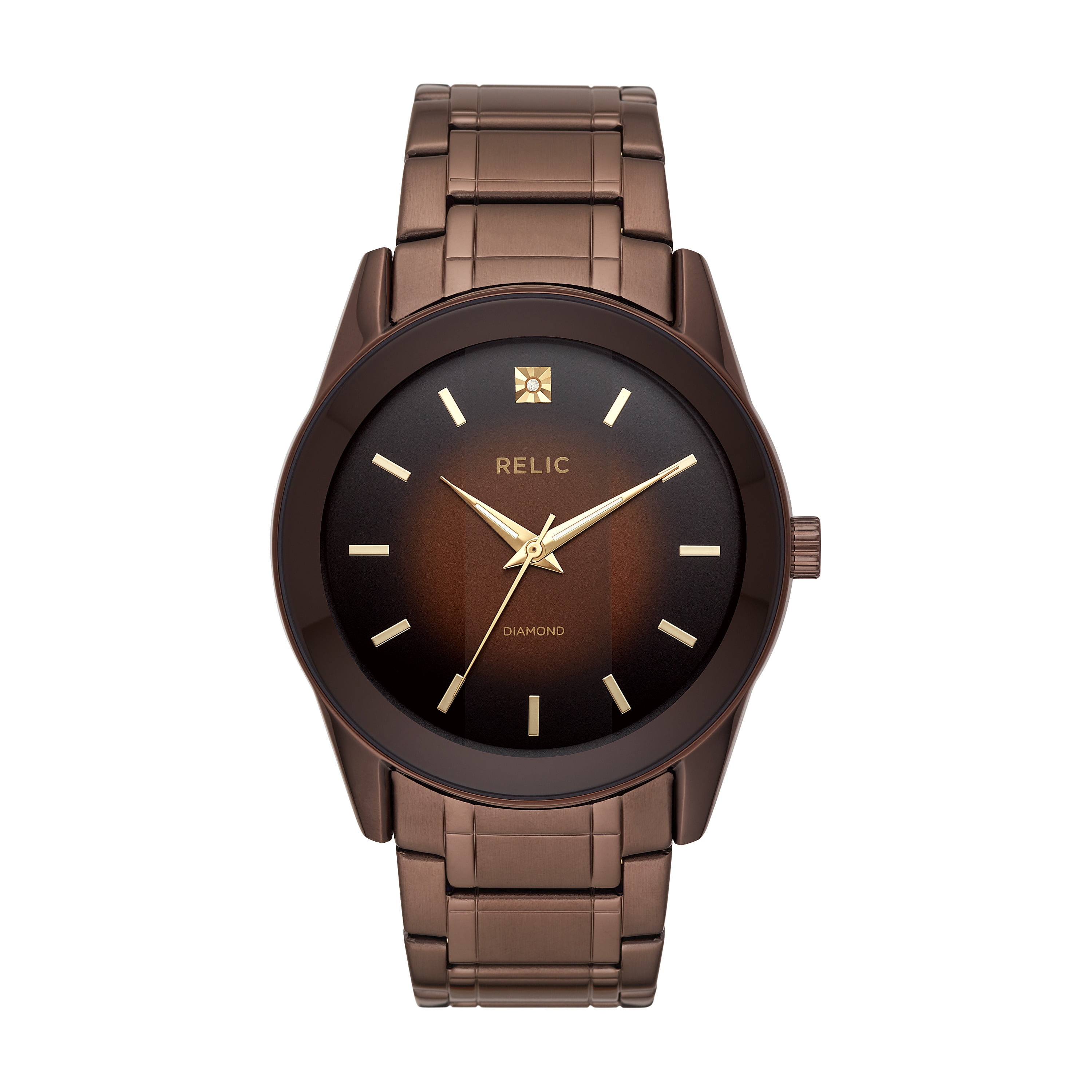 Relic By Fossil Rylan Men s Diamond Accent Brown Stainless Steel Bracelet Watch ZR77312W