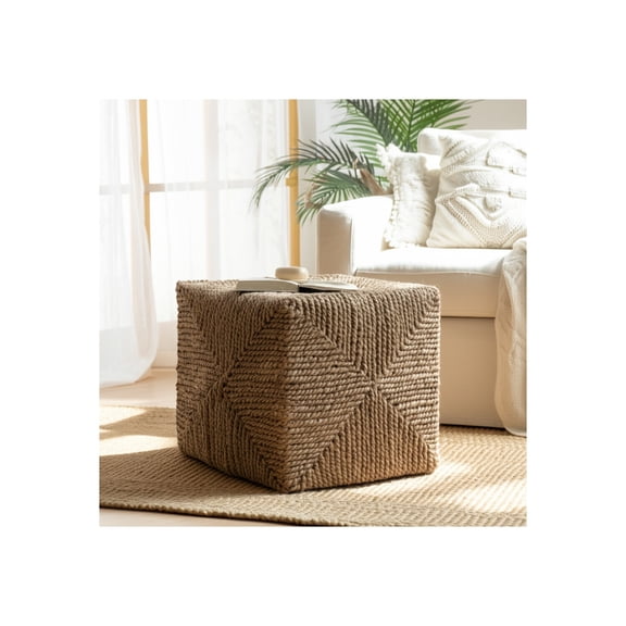 Decorative Square Woven Ottoman for Home Decor - Stylish Rustic Chic Foot Rest Ottoman for Living Room Furniture - Modern Ottoman for Vanity Chair, Bedroom Stool, and Office Decor - 18, Brown