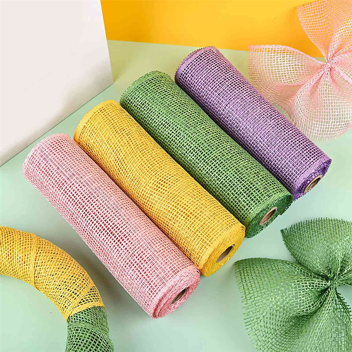 4 10 Inch x 5 Easter Mesh Ribbons Burlap Mesh Ribbon Decor