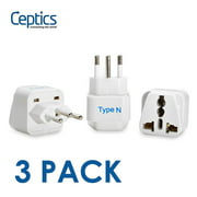 Ceptics Brazil Travel Plug Adapter (Type N) - 3 Pack [Grounded & Universal] (GP-11C-3PK)