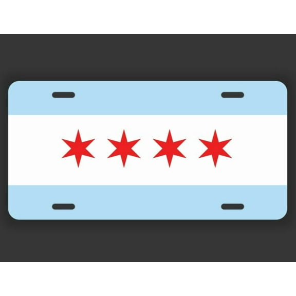 CHICAGO IL CITY FLAG LICENSE PLATE TAG VANITY FRONT - Aluminum ( 12 inch x 6 inch )