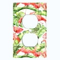 thumbnail image 2 of Metal Light Switch Plate Outlet Cover Tropical Pink Flamingo Flower Leaves White FGO002, 2 of 13