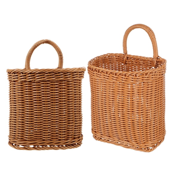 WEUVEB 2Pcs Brown Woven Hanging Basket Storage Organizer for Balcony and Door
