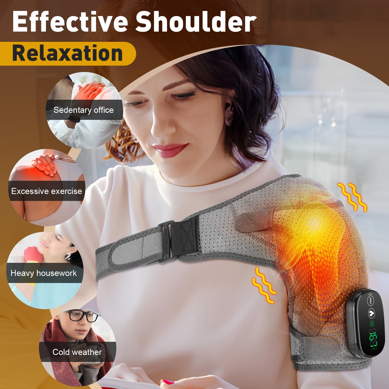 Shoulder Brace Wrap Massager, Cordless Shoulder Heating Pad for Muscle Relax, Electric Heated Shoulder Massage with 3 Heat & Vibration Settings for Women Men, Gray