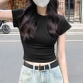 thumbnail image 6 of Rezuofi 2 Pcs Women's Casual Basic Cap Sleeve Slim Fitted Round Neck Crop Tee Top, 6 of 6
