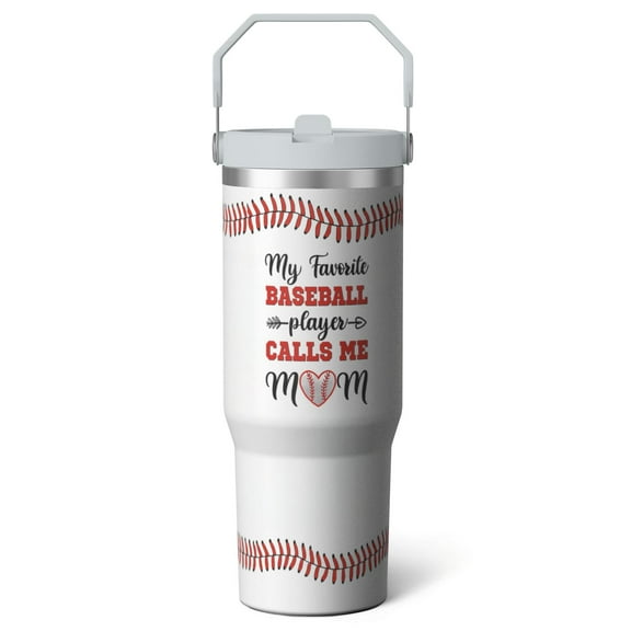 1pc Baseball 30oz Tumbler with Straw & Handle - Insulated Stainless Steel Cup | Holiday Gift for Man Women (Christmas, Valentine's, Birthday)