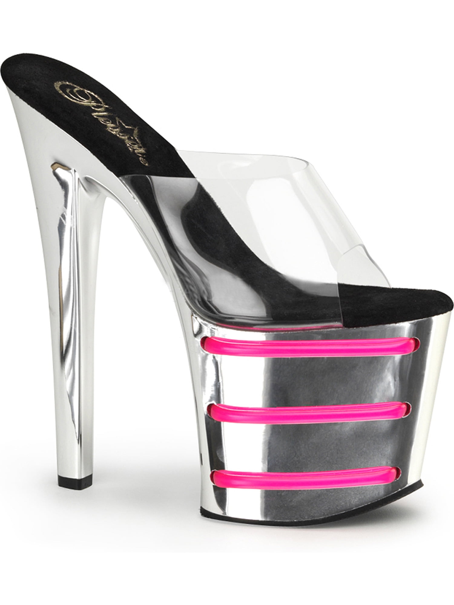 Womens Neon Pink UV Lines Chrome Platform 7 1/2 Inch Heels Club Shoes Clear Womens Neon Pink UV Lines Chrome Platform 7 1/2 Inch Heels Club Shoes Clear