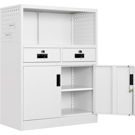 

Locking Cabinet with 2 Drawers Metal Cabinet with Locking Doors and Shelves - 41.3 Steel Lockable Cabinet Metal Cabinet for Office Garage School (Black)