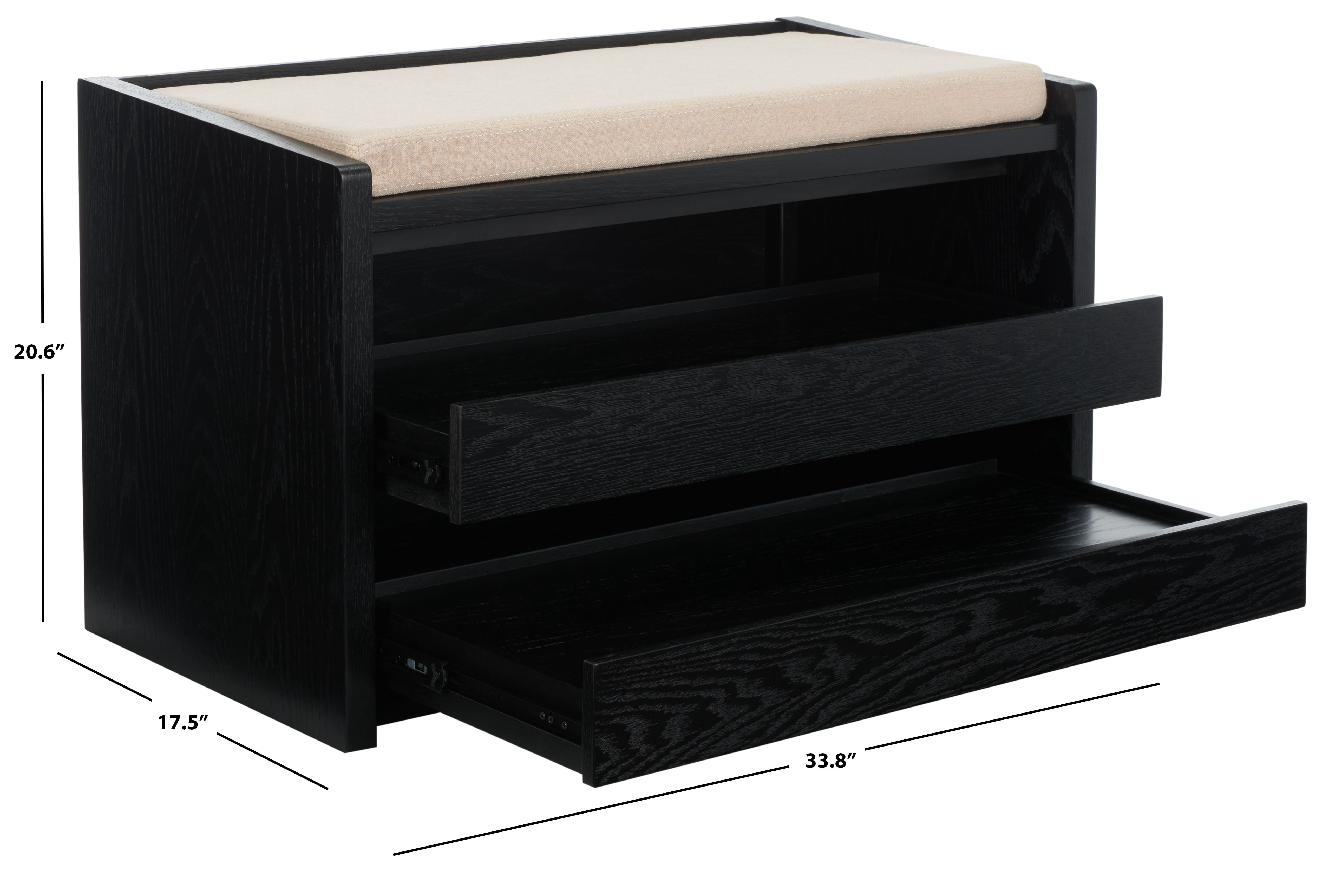 SAFAVIEH Percy Shoe Storage Bench with Cushion, Black/Beige (33.8 in. W x 17.5 in. D x 20.6 in. H)