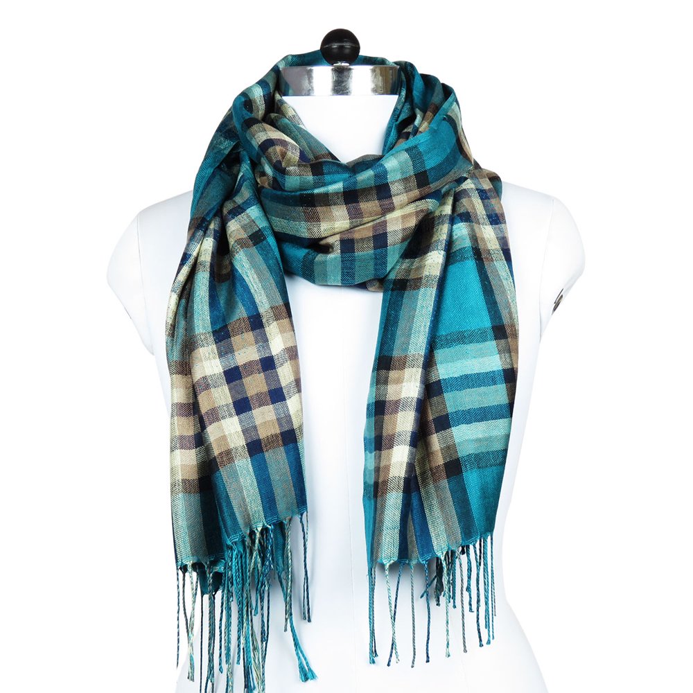 Oussum Teal Scarfs for Women Plaid Winter Fashion Scarfs for Neck