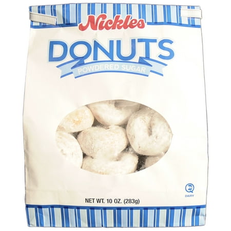 Nickles Bakery Mini Powdered Sugar Bagged Donuts, 10-ounce.