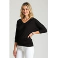 thumbnail image 3 of Women's Luxe Rayon V Neck Dolman 3/4 Sleeve With Side Ruched Top Lightweight fabric with Great Stretch Black L, 3 of 4