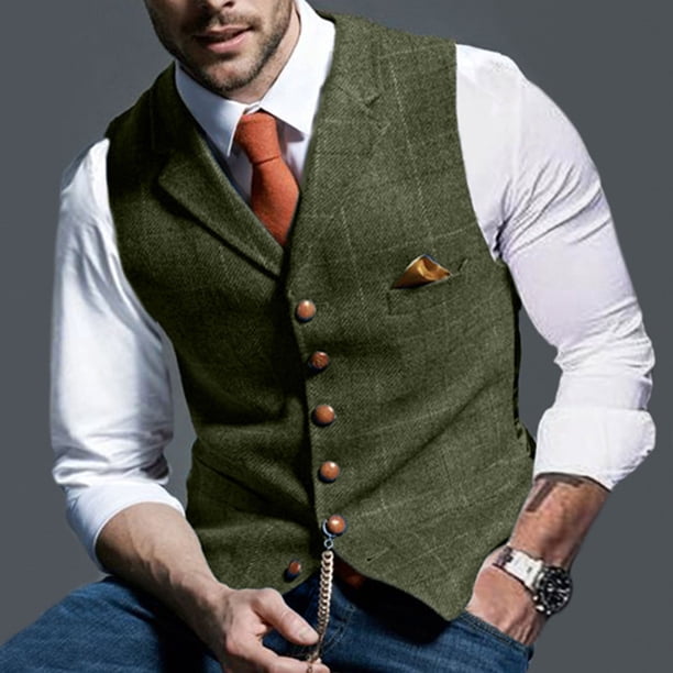 Chaleco a cuadros para hombre, chaleco con un solo pecho en V, chaleco delgado para hombre, chaleco con cuello en V, el mejor en su clase