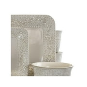 Elama Ivory Lotus 16 Piece Square Dinnerware Set