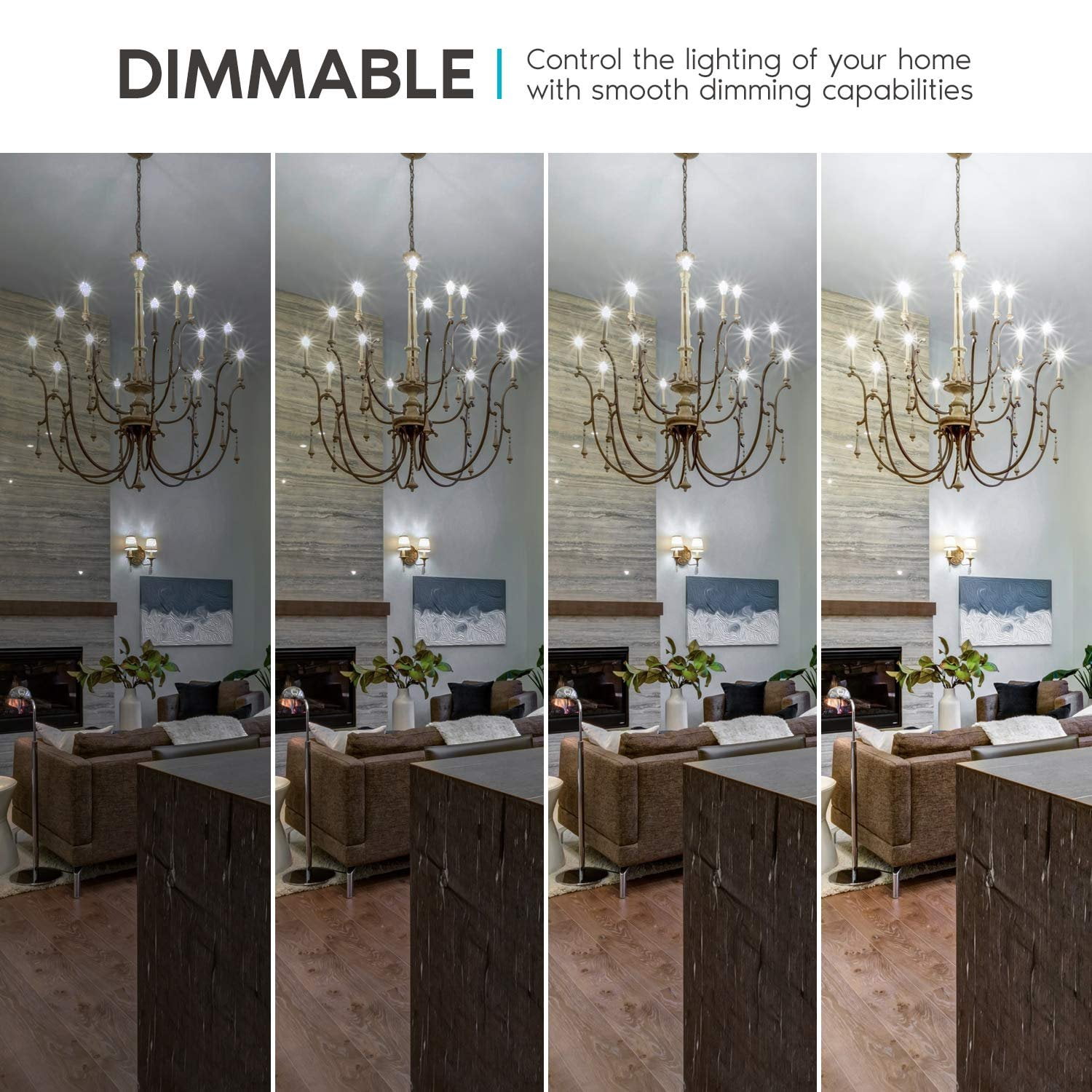 Luxrite 4W E12 Vintage Candelabra Dimmable LED Light Bulbs, 40W Equivalent 400 Lumens, 5000K Bright White, Blunt Tip, 12-Pack
