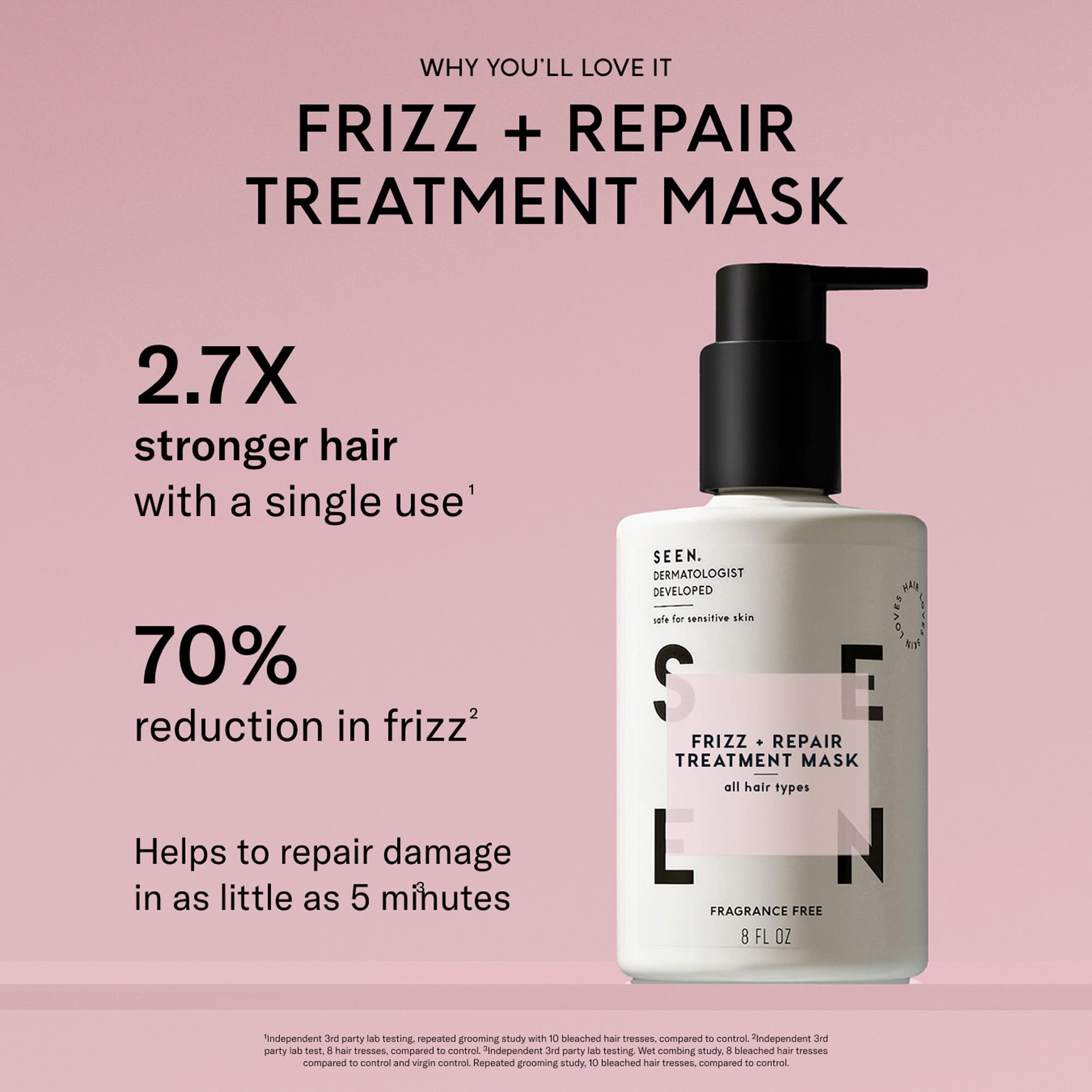 SEEN Frizz + Repair Treatment Mask - Scented- Fights Frizz, Repairs Damage for Stronger, Smoother, Healthier-Looking Hair - Safe for Sensitive Skin - 8 fl oz
