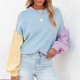thumbnail image 4 of Mujer cuello redondo suéter empalmado moda color bloqueo transpirable suéter femenino suéter azul S, 4 of 7